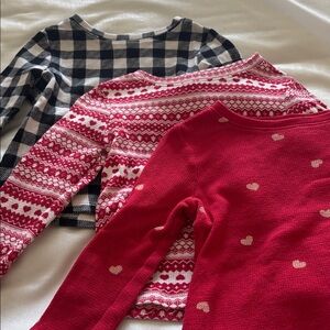 Set of 3 Toddler long sleeve shirt in red/white and black/white, hearts, plaid